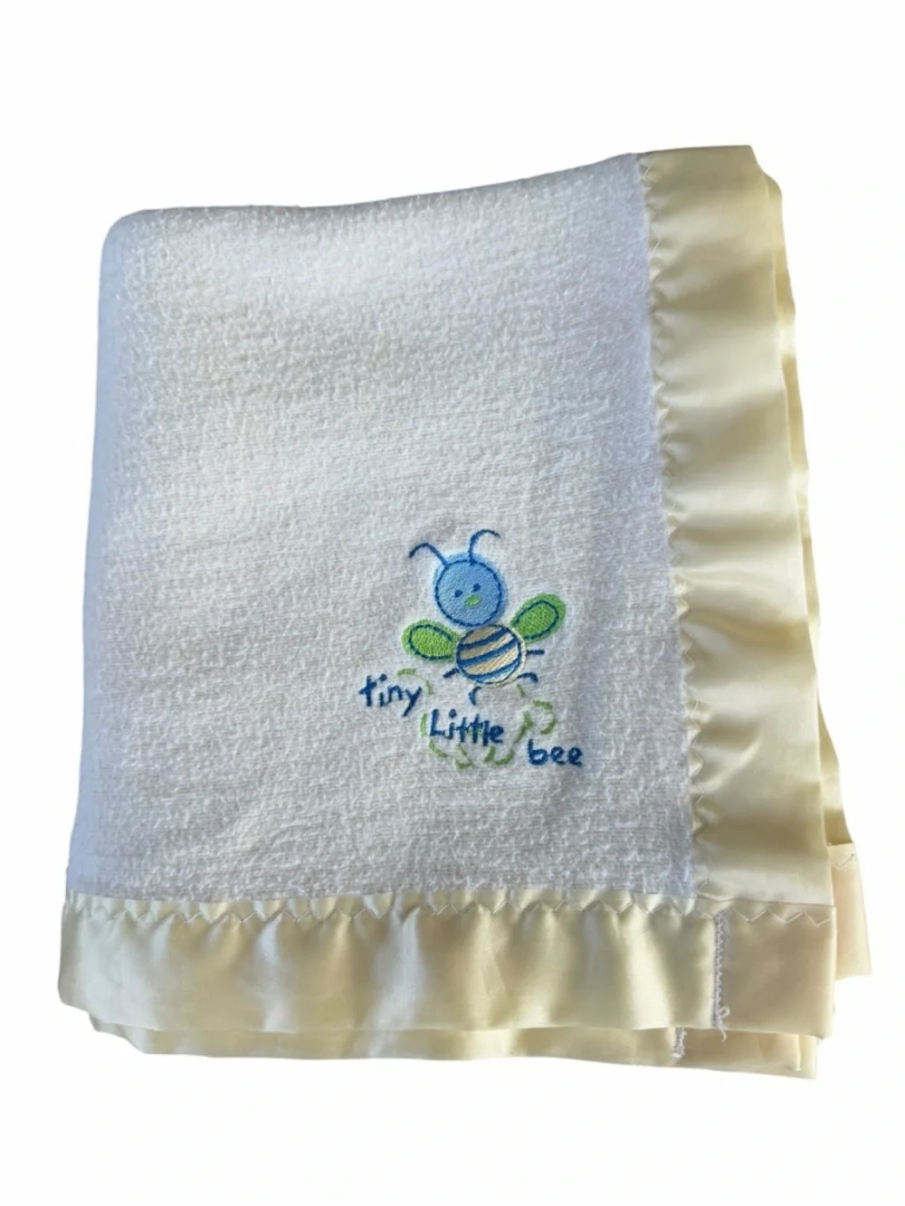 Vintage Carter’s Satin Trim Fleece Baby Blanket Tiny Little Bee Yellow USA GUC